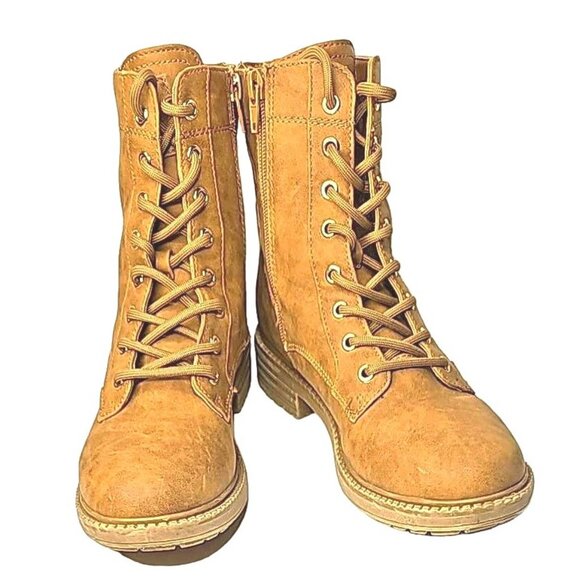 GBG Los Angeles Women's Lite Brown Ankle Combat Boots Size 7M Lace Up & Side Zip - Picture 4 of 7